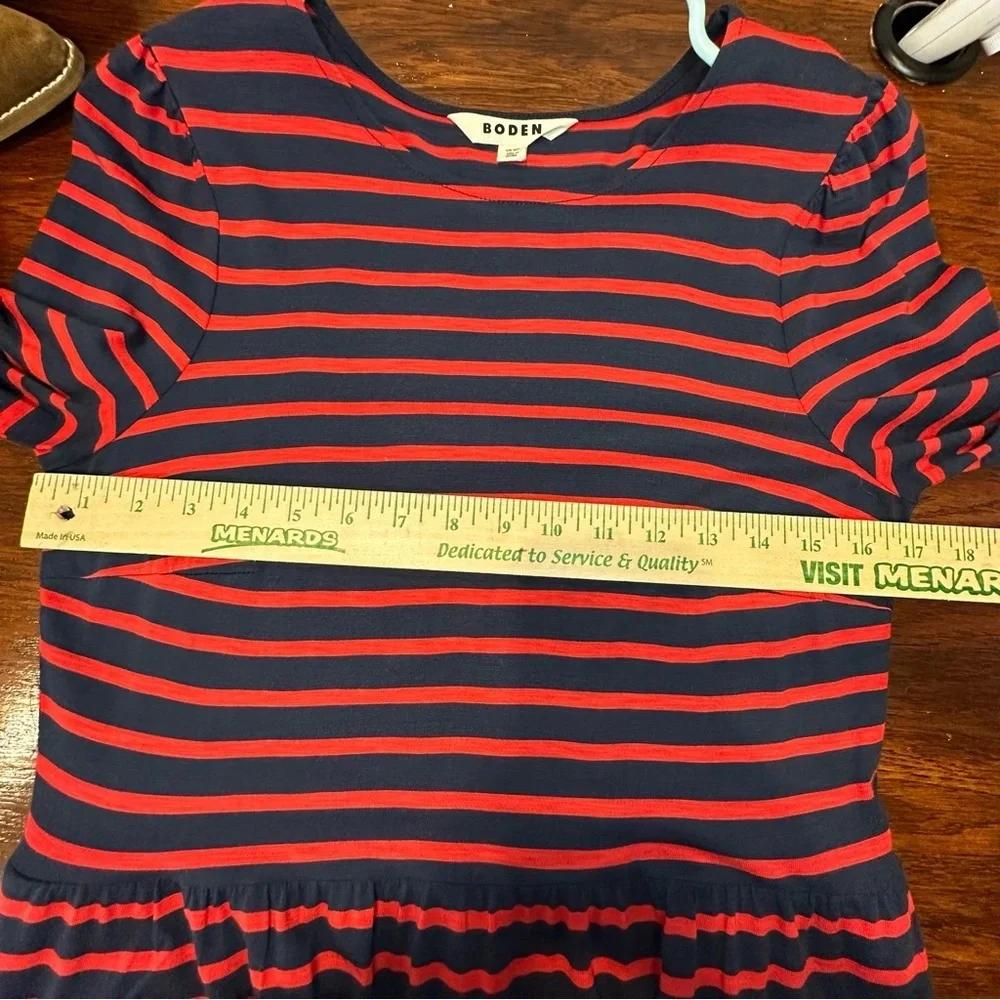 Boden Emma Red Blue Striped Long Sleeve Midi Dress Size 6 US Pockets EUC